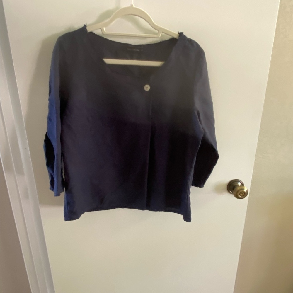 Cut Loose Blue Boxy 3/4 Sleeve Buttoned Blouse